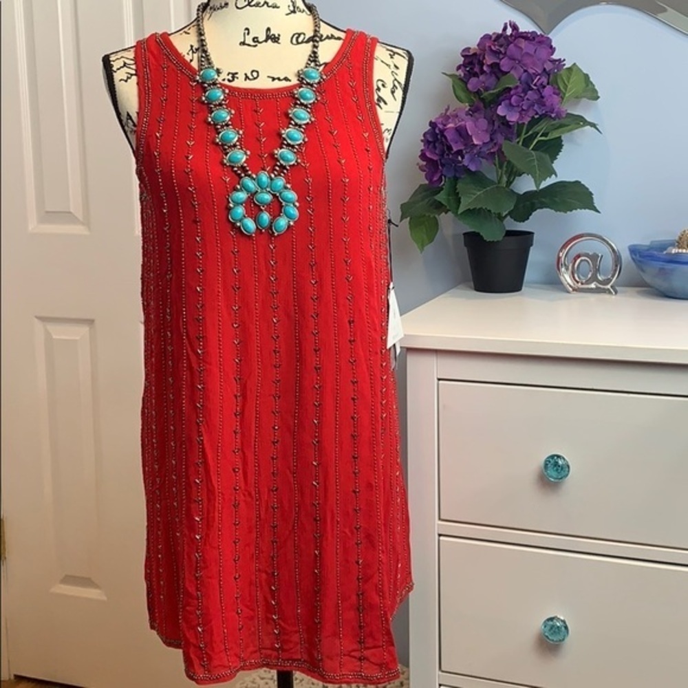 Lost + Wander Rouge Beaded Swing Dress Red NWT - Picture 6 of 11